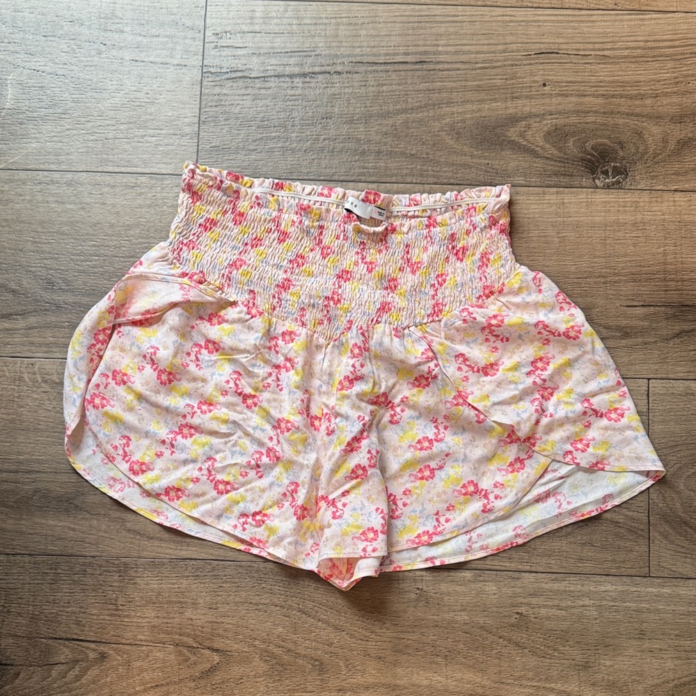 Lush Floral High Waist Shorts - Pink and Yellow